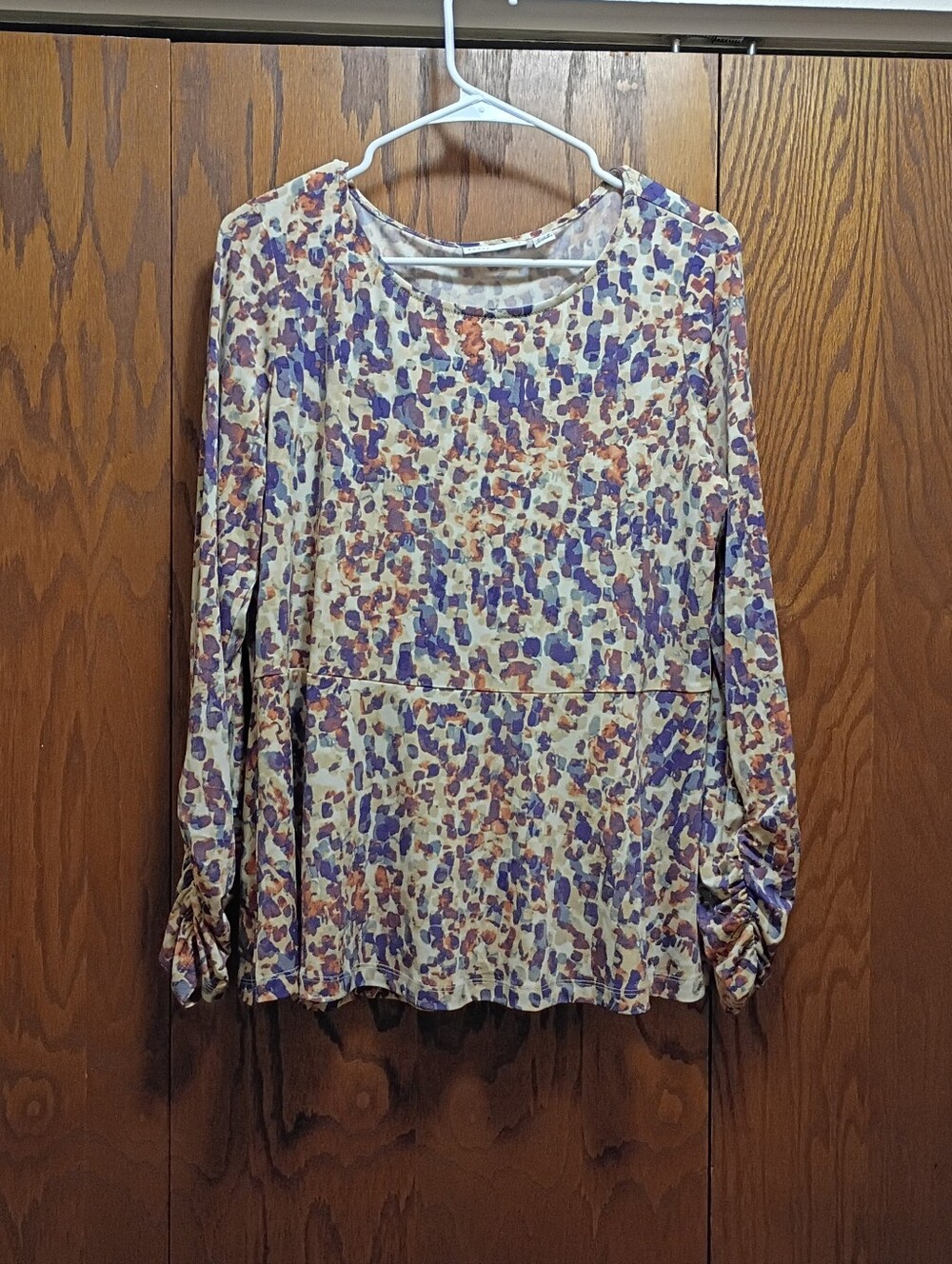 Susan GraverWomen's Printed Long-Sleeve Blouse in Cream with Purple & Rust Spots